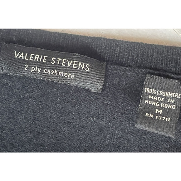 Valerie Stevens 2 Ply Cashmere Sweater Size M Black Purple Argyle Rhinestone Vtg - Picture 8 of 9
